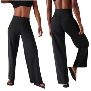 Athleta Venice Wide Leg Pants Black Pockets Zip Pocket Size L